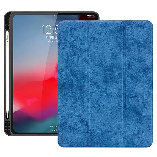 Wewoo Smart Cover Housse Étui à rabat en cuir avec pour stylo et à trois rabats fonction réveil / veille pour iPad Pro 12.9 (2018) (bleu)