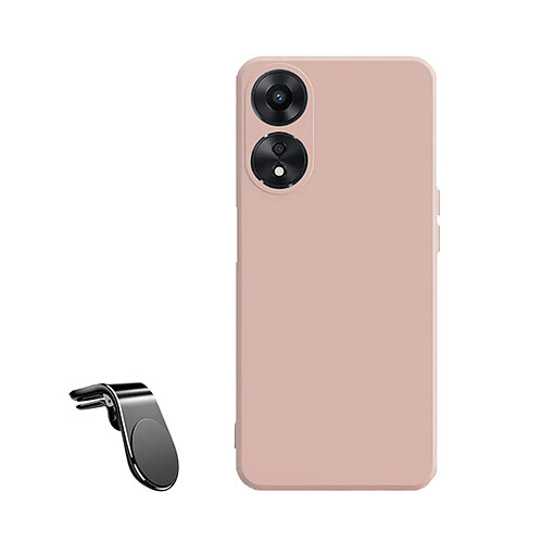 Kit SuppOrt Magnétique L Safe Driving Voiture + Étui Silicone Liquide Phonecare pour Oppo A58 4G - Rose