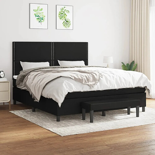 vidaXL Sommier à lattes de lit avec matelas Noir 180x200 cm Tissu