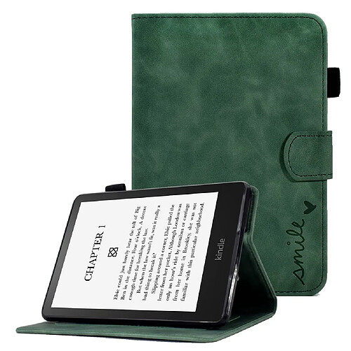 Etui en PU motif coeur d'amour avec support et porte-carte pour votre Amazon Kindle Paperwhite 5 (2021) - vert