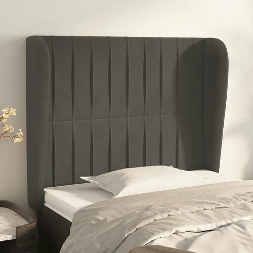 Maison Chic Tête de lit scandinave avec oreilles,meuble de chambre Gris foncé 83x23x118/128 cm Velours -MN96622