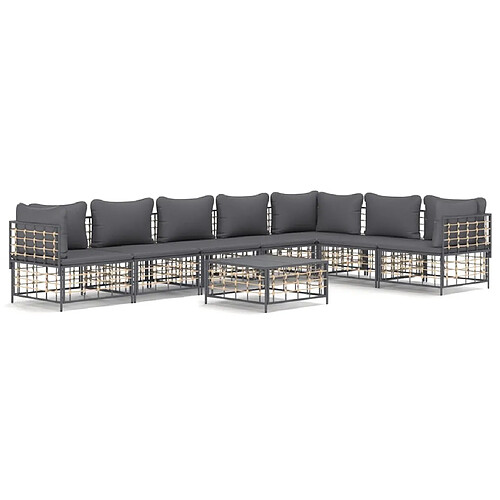 Maison Chic Salon de jardin 8 pcs + coussins - Mobilier/Meubles de jardin - Table et chaises d'extérieur anthracite résine tressée -MN70072