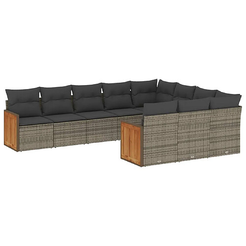 Maison Chic Salon de jardin avec coussins 10 pcs | Ensemble de Table et chaises | Mobilier d'Extérieur gris résine tressée -GKD96336