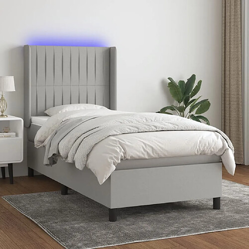 vidaXL Sommier à lattes de lit matelas LED Gris clair 90x190cm Tissu