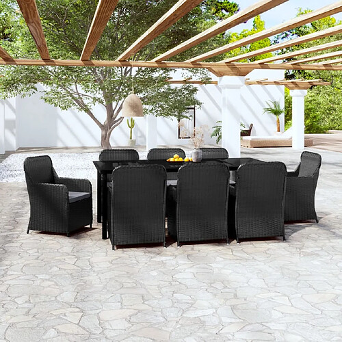 vidaXL Ensemble à manger de jardin avec coussins 9 pcs noir