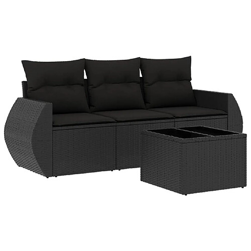 Maison Chic Salon de jardin 4 pcs avec coussins | Ensemble de Table et chaises | Mobilier d'Extérieur noir résine tressée -GKD98159