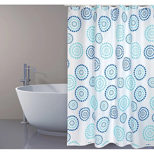 MSV Rideau de douche Polyester DOTS 180x200cm QUALITÉ PREMIUM Bleu - Anneaux inclus