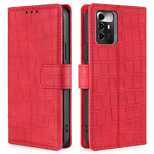 Etui en PU texture crocodile, anti-rayures, fermeture magnétique avec support pour votre ZTE Blade A72 5G - rouge