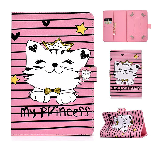 Etui en PU impression de modèle universel chat princesse pour votre Tablet 7 pouces