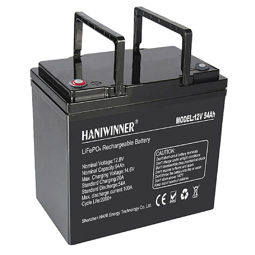 Batterie de secours au lithium HANIWINNER HD009-07 12,8 V 54 Ah LiFePO4, 691,2 Wh d'énergie, plus de 2 000 cycles, BMS intégré