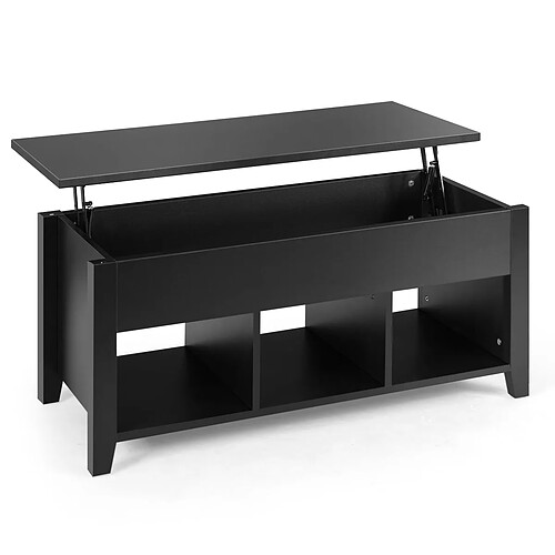 Helloshop26 Table basse avec plateau relevable 104,5 x 49,5 x 48,5 cm avec trois compartiments pour rangement design contemporain noir 20_0005965