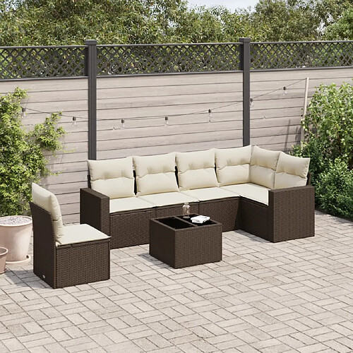 vidaXL Salon de jardin avec coussins 7 pcs marron résine tressée