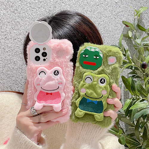 GUPBOO Étui pour iPhone13ProMax Peluche Shy Frog Fun Coque de téléphone Couple Miroir