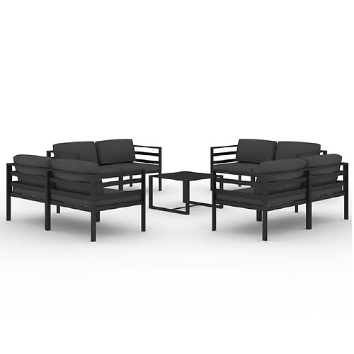 Maison Chic Ensemble Tables et chaises d'extérieur 9 pcs avec coussins,Salon de jardin Aluminium Anthracite -GKD975298