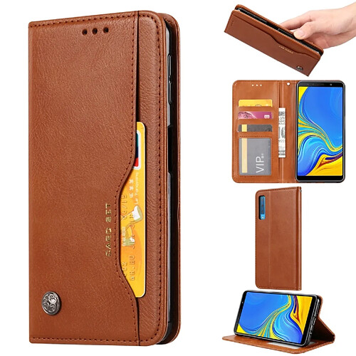 Wewoo Housse Coque Étui en cuir à rabat horizontal avec texture pour peau Galaxy A7 2018 / A750avec cadre photoporte-cartesemplacements cartes et porte-monnaie Marron