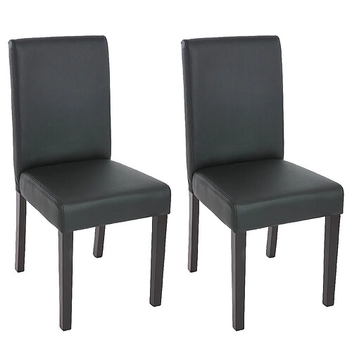 Mendler Lot de 2 chaises de séjour Littau ~ simili-cuir, noir mat, pieds foncés