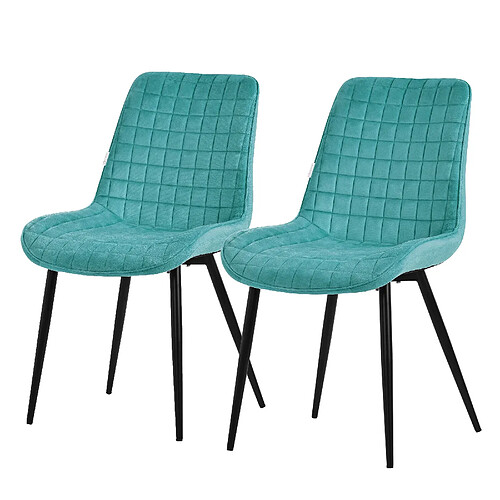 ML-Design Lot de 2 Chaises de Salle à Manger, Pétrole, Assise en Velours avec Pieds Métalliques Noirs