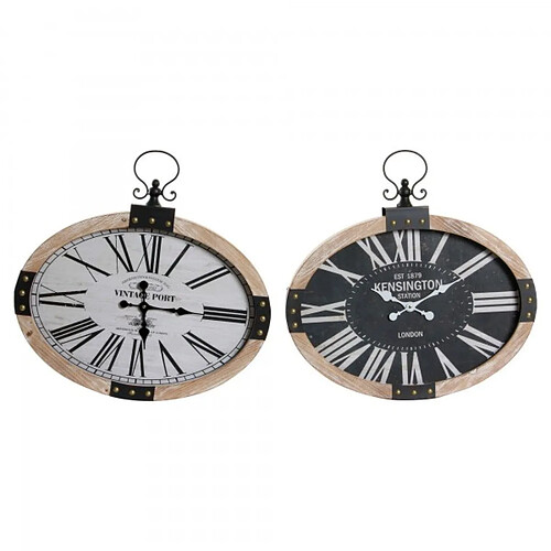 Look & Feel Horloge Murale DKD Home Decor Oblongue Noir Beige Fer Bois MDF (2 pcs) (58 x 6.5 x 58 cm)