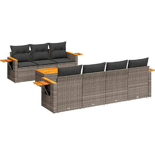 Maison Chic Salon de jardin 8 pcs avec coussins | Ensemble de Table et chaises | Mobilier d'Extérieur gris résine tressée -GKD24318