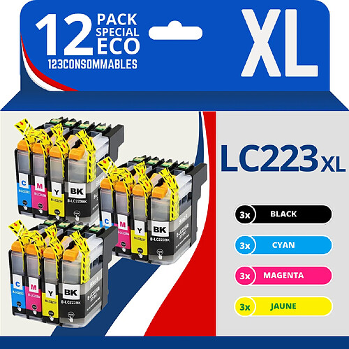 123Consommables Pack compatible BROTHER LC-223, 12 cartouches