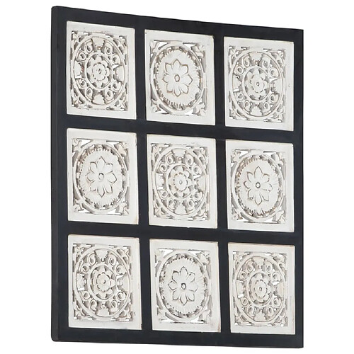 vidaXL Panneau mural sculpté à la main MDF 60x60x1,5 cm Noir et blanc