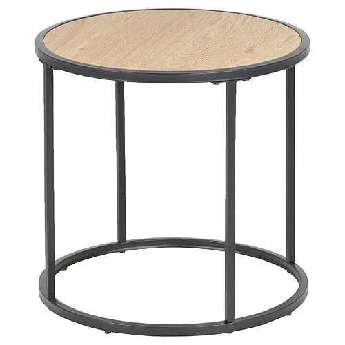 Toilinux Table d'appoint ou bout de canapé rond en MDF et métal diam.45cm - Beige et Noir