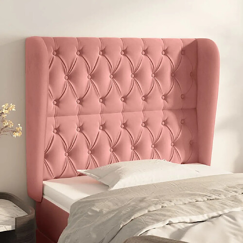 Maison Chic Tête de lit scandinave avec oreilles,meuble de chambre Rose 103x23x118/128 cm Velours -MN62598