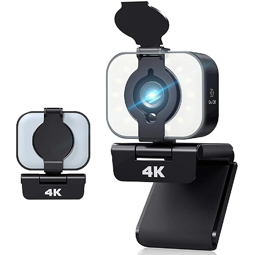 Webcam 4K améliorée avec lumière de remplissage réglable et caméra USB avec couvercle de confidentialité, ordinateur portable de bureau à écran large avec microphone Webcam Mac