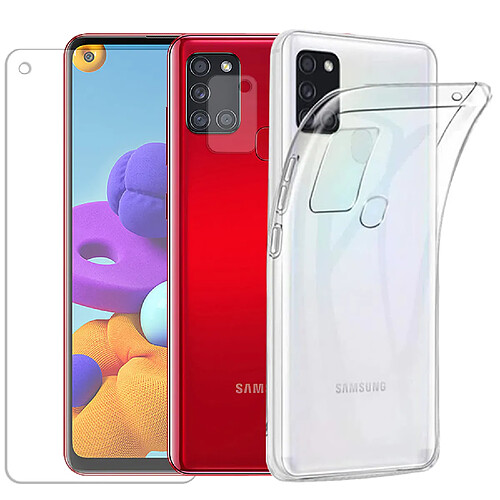 Protection intégrale Verre Trempé pour Samsung Galaxy A21S+Verre Trempé Caméra Arrière+Coque souple silicone transparente-Visiodirect-