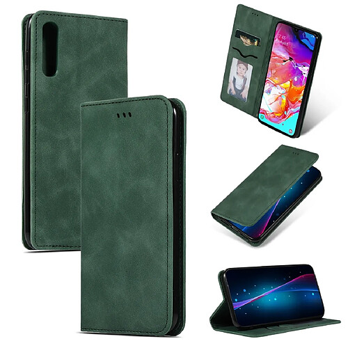 Wewoo Housse Coque Étui en cuir avec rabat horizontal magnétique Business Skin Feel pour Samsung Galaxy A70 vert armée