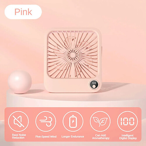 (Rose) Petit Ventilateur de Bureau Ventilateur Pliant USB de Bureau Extérieur Portable Ventilateur Ultra Mince à Affichage Numérique