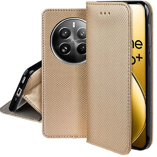 Htdmobiles Housse etui portefeuille avec coque interieure en silicone pour Realme 12 Pro et Realme 12 Pro+ Plus 5G + film ecran - OR MAGNET