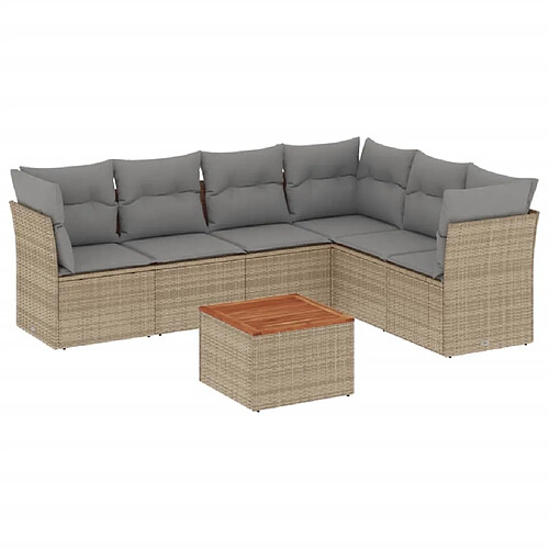 Maison Chic Ensemble à manger d'extérieur 7 pcs avec coussins,Salon de jardin,Mobilier de jardin mélange beige résine tressée -GKD514639