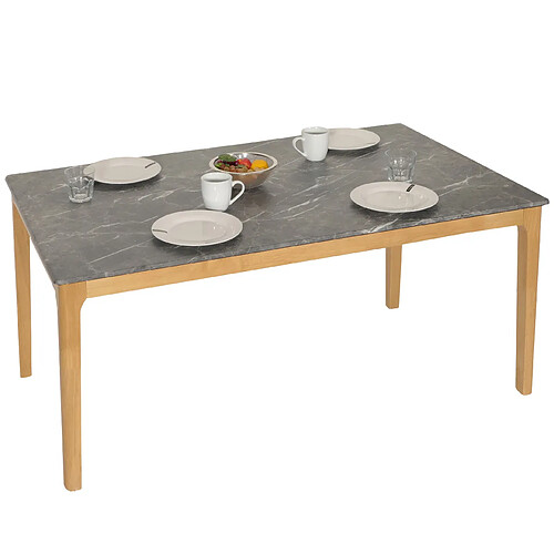 Mendler Table de salle à manger HWC-M55, Table de salle à manger, bois massif HDF stratifié mélaminé 135x80cm, aspect marbre/pierre, pieds clairs