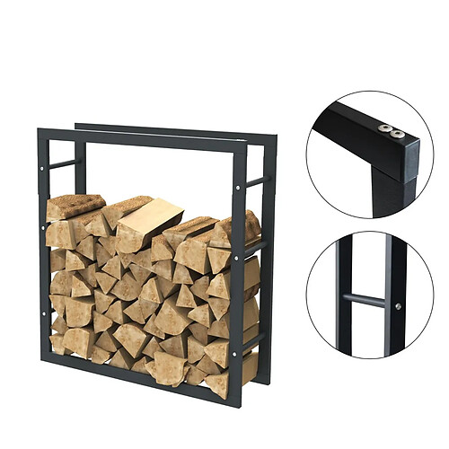 Bcelec HHWPF0024 Rangement à bois en acier noir 80*100*25CM, rack pour bois de chauffage, range-bûches