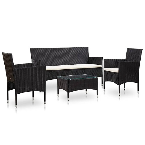 vidaXL Salon de jardin 4 pcs avec coussins Résine tressée Noir