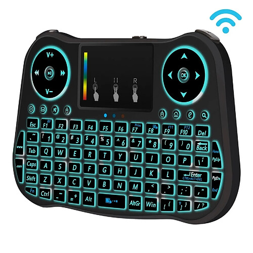 Wewoo Pour PC, TV Noir MT08 2.4GHz Mini Sans Fil Air Souris QWERTY Clavier avec Rétro-Éclairage Coloré et Touchpad & Contrôle Multimédia