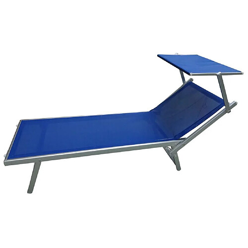 Lit de plage bain de soleil pliant Rimini bleu en aluminium toit 180x60xH38 cm