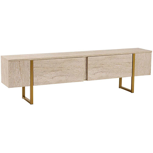 Hanah Home Meuble TV en aggloméré et métal Luxe travertine, noir.