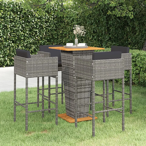 vidaXL Ensemble de bar de jardin 5 pcs et coussins Résine tressée Gris