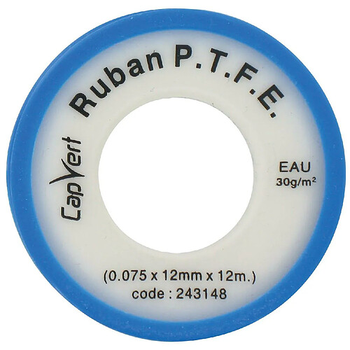 Capvert Ruban PTFE Cap Vert L.12m l.12mm Ep.75microns