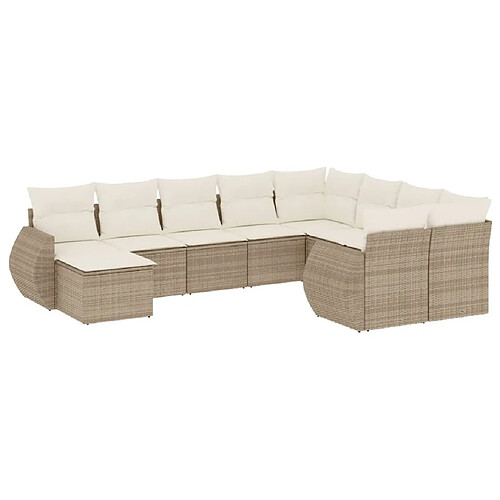 Maison Chic Salon de jardin avec coussins 10 pcs | Ensemble de Table et chaises | Mobilier d'Extérieur beige résine tressée -GKD46991