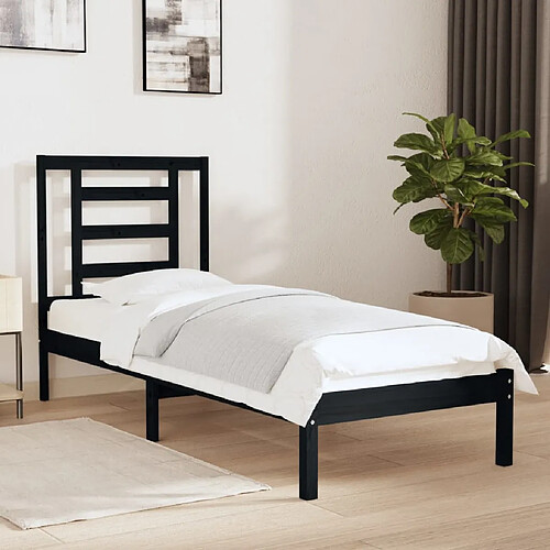 vidaXL Cadre de lit sans matelas noir 75x190 cm bois massif