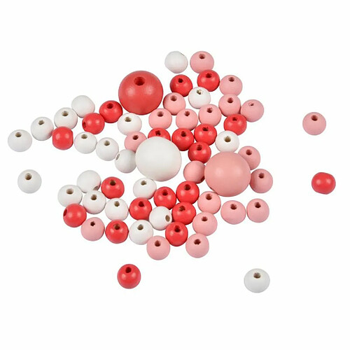 Paris Prix Lot de 63 Perles Rondes Bois 1-2cm Corail & Blanc