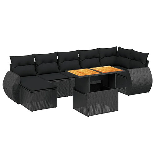 Maison Chic Ensemble Tables et chaises d'extérieur 8 pcs avec coussins,Salon de jardin noir résine tressée -GKD659156