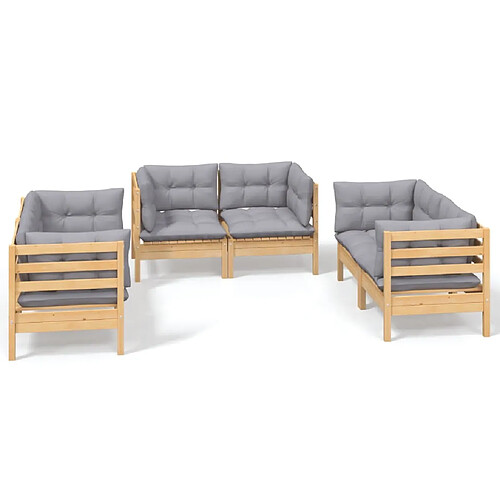 Maison Chic Salon de jardin 6 pcs + coussins - Mobilier/Meubles de jardin - Table et chaises d'extérieur gris Bois de pin massif -MN91237