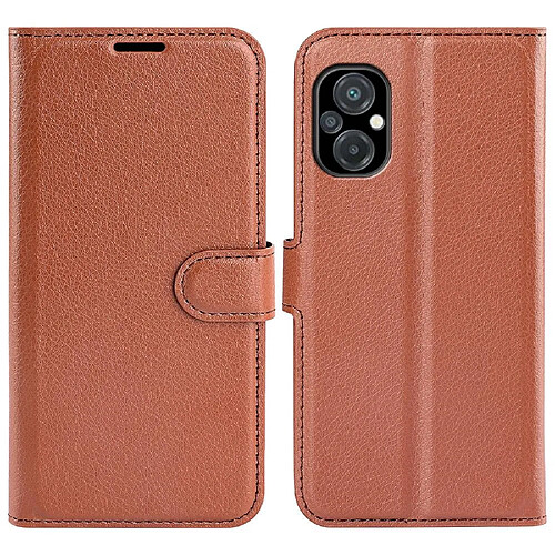 Etui en PU texture litchi, anti-écaillage avec support pour votre Xiaomi Poco M5 4G - marron