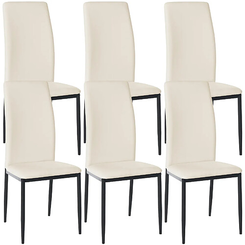 Decoshop26 Lot de 6 chaises de salle à manger design simple en synthétique crème cadre en métal noir CDS10286