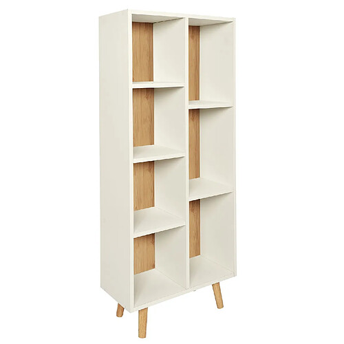 Toilinux Bibliothèque 7 niches de rangement en MDF et bois - Blanc et Beige