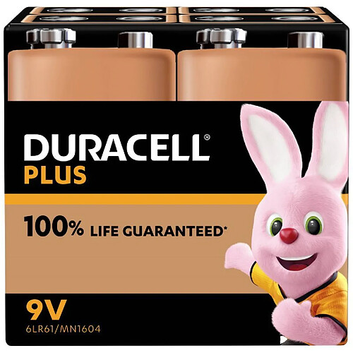 Duracell - NOUVEAU Piles alcalines 9V Plus, 6LR61, paquet de 4